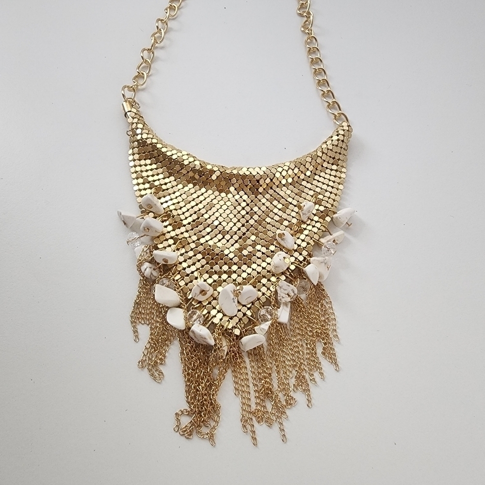 Free People Gold Statement Fringe Necklace with White Stone Accents - Picture 4 of 6